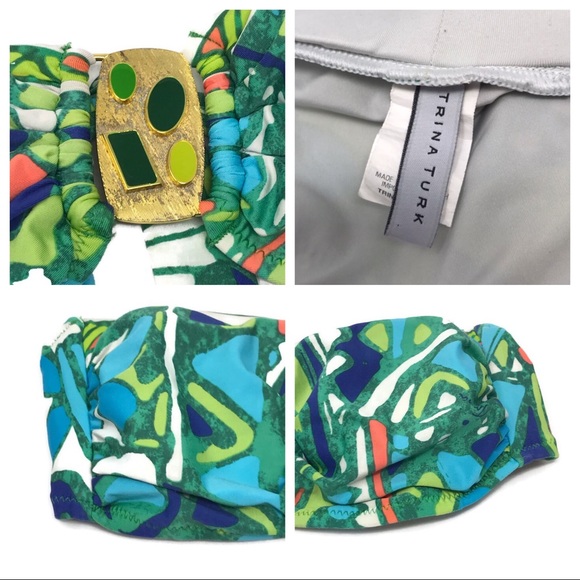 TRINA TURK Green Multicolor Abstract Bikini Size 8 - Picture 3 of 8
